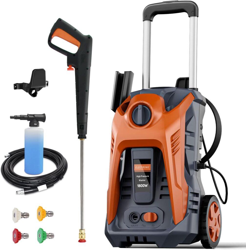 Electric Pressure Washer 4200 PSI Max 2.5 GPM Power Washer with 25FT Hose, 4 Quick Connect Nozzle and 16.9 Oz Soap Tank Orange