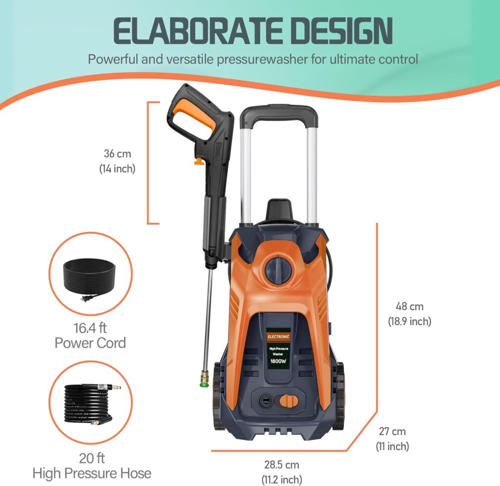 Electric Pressure Washer 4200 PSI Max 2.5 GPM Power Washer with 25FT Hose, 4 Quick Connect Nozzle and 16.9 Oz Soap Tank Orange