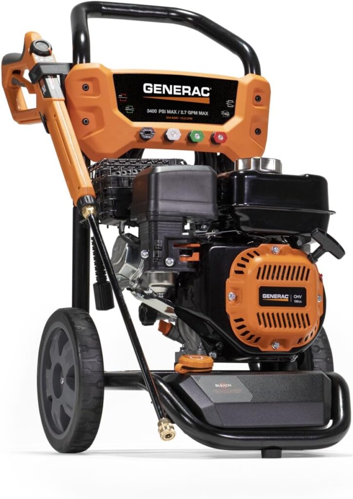 Generac 8913 3400 PSI 2.7 GPM Residential Pressure Washer with Soap Tank - Quick Change Nozzle Tips - Ergonomic Spray Gun with PowerDial - Effortlessly Cleans Cars, Decks, Driveways and More