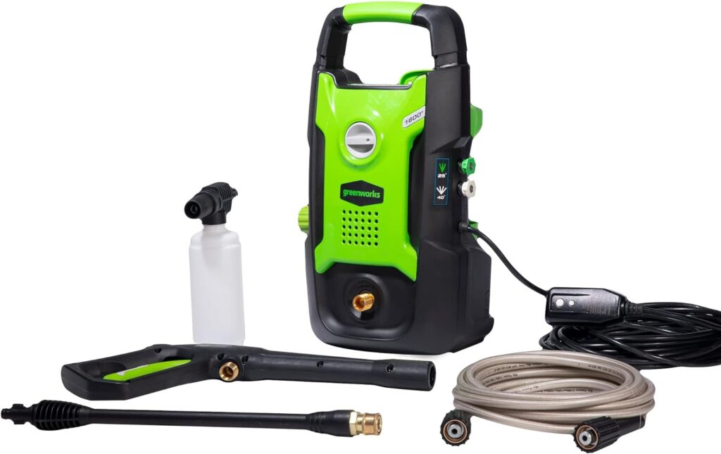 Greenworks 1600 PSI (1.2 GPM) Electric Pressure Washer (Ultra Compact / Lightweight / 20 FT Hose / 35 FT Power Cord) Great For Cars, Fences, Patios, Driveways