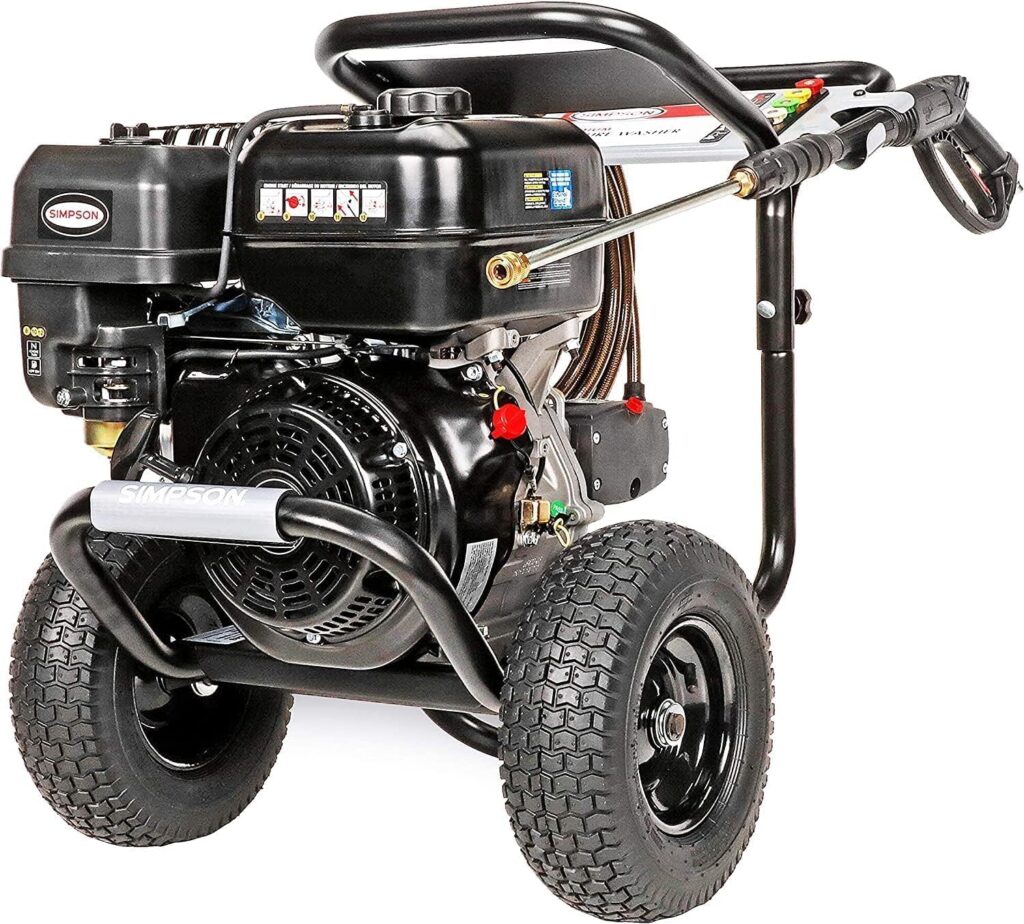 SIMPSON Cleaning PS60843 PowerShot 4400 PSI Gas Pressure Washer, 4.0 GPM, CRX 420cc Engine, Includes Spray Gun and Extension Wand, 5 QC Nozzle Tips, 3/8-inch x 50-foot Monster Hose, 49-State